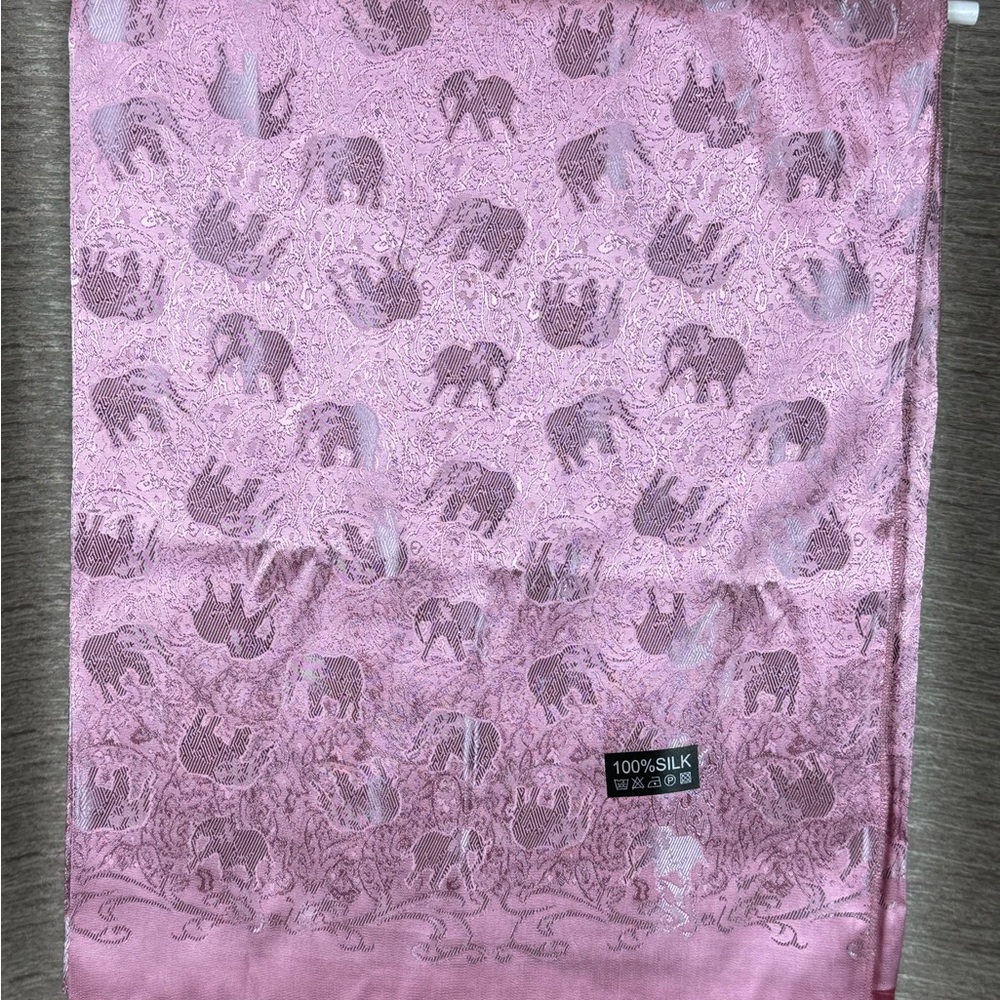 Pink Elephant Pattern Silk Scarf